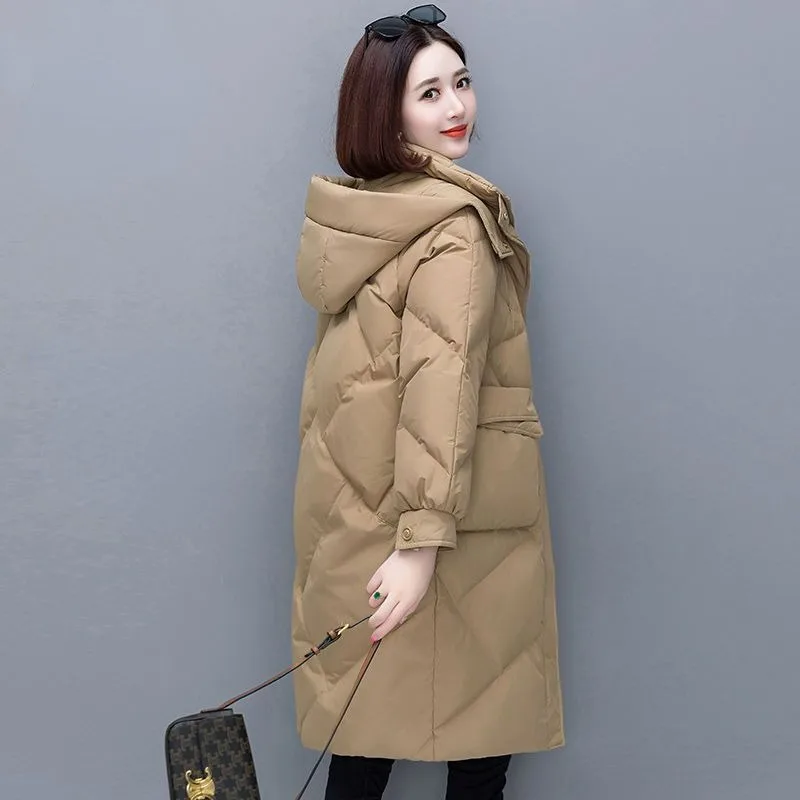 2023 New Women Down Jacket Winter Coat Female Keep Warm Thick Parkas Loose Mid Length Version Outwear Fashion Hooded Overcoat