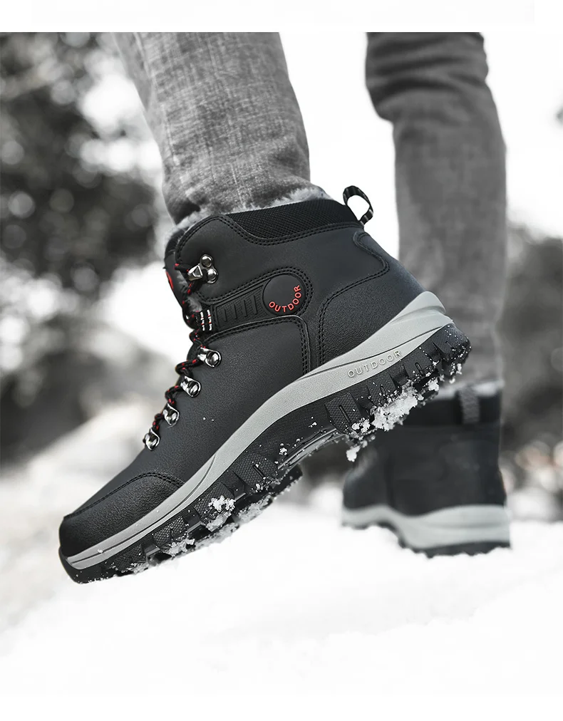 Winter Men Boots With Fur Warm Snow Non-slip Men Work Casual Shoes Waterproof Leather Sneakers High Top Ankle Boots Plus Size