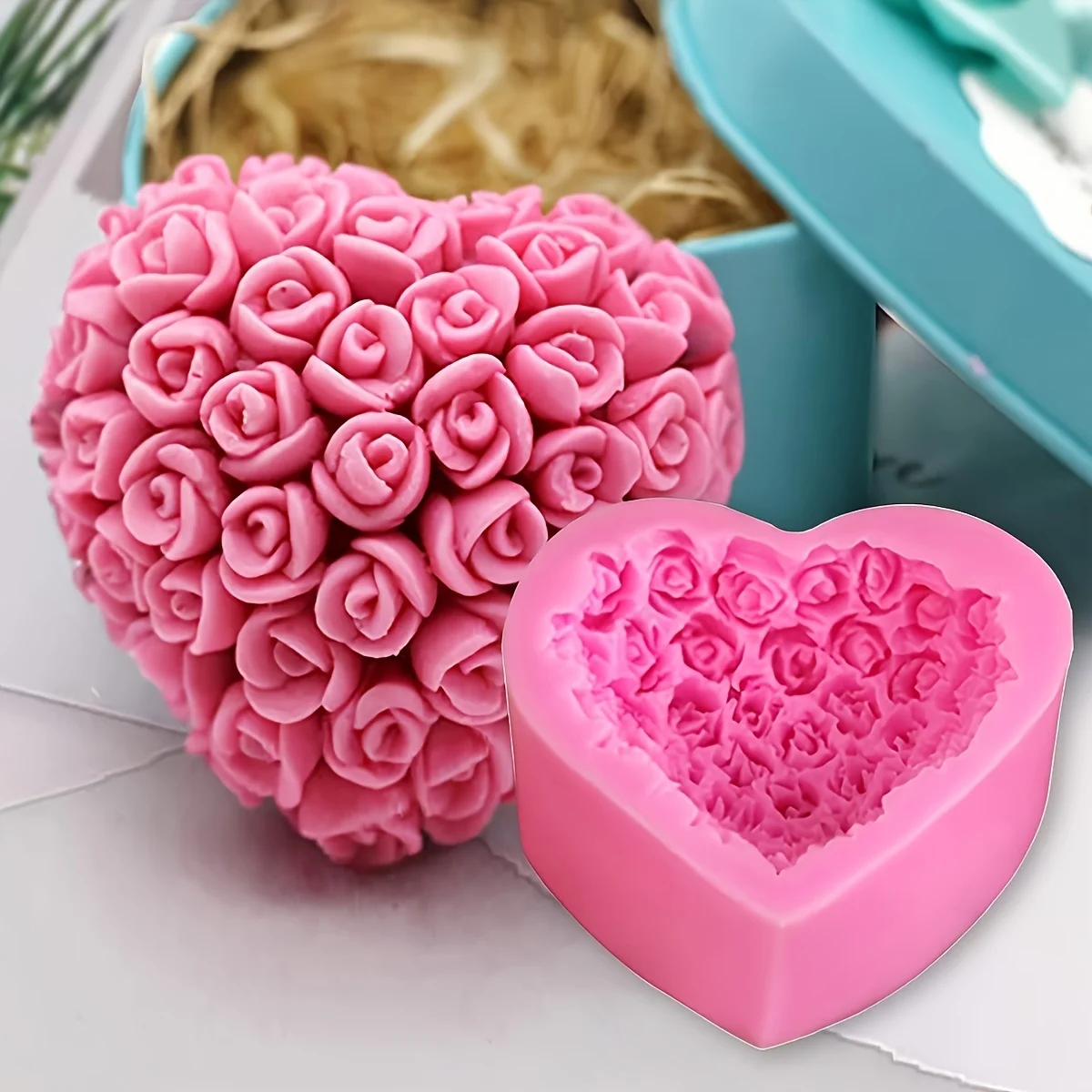 DIY Heart & Rose Candle Silicone Mold - Valentine's Day Decoration Image 2