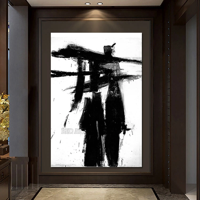 

Large Size Wall Hangings Black And White Murals Handmade Oil Painting Hotel Decorative Item Abstract Canvas Art For Hotel Show