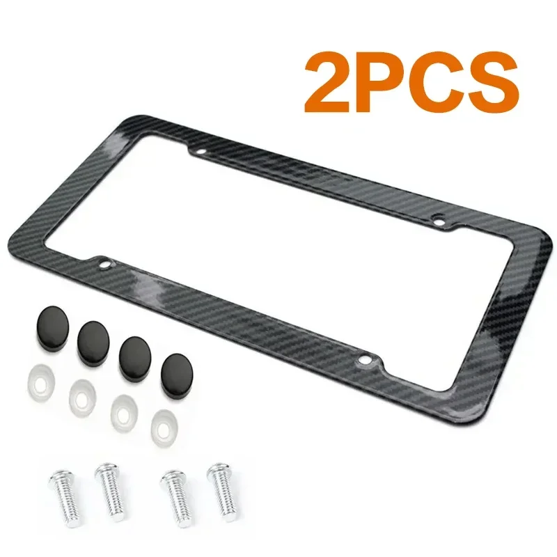 1/2Pcs Carbon Fiber License Plate Frame Front and Rear License Plate Frames with Fasteners and Screws Universal Brackets