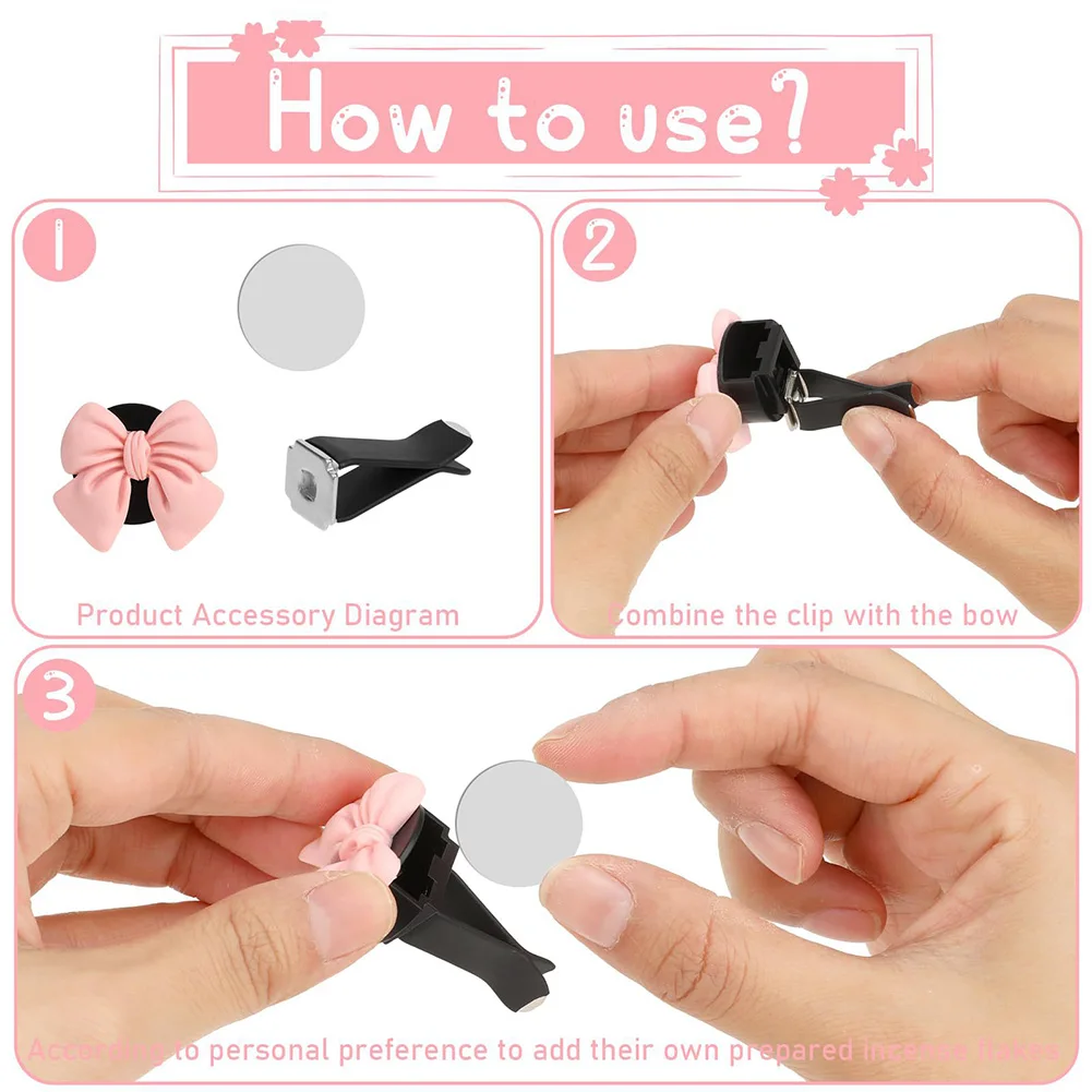 7Pcs Pink Bow Car Air Vent Freshener Clip Reusable Air Condition Vent Decoration for Car Interior Decoration Accessories
