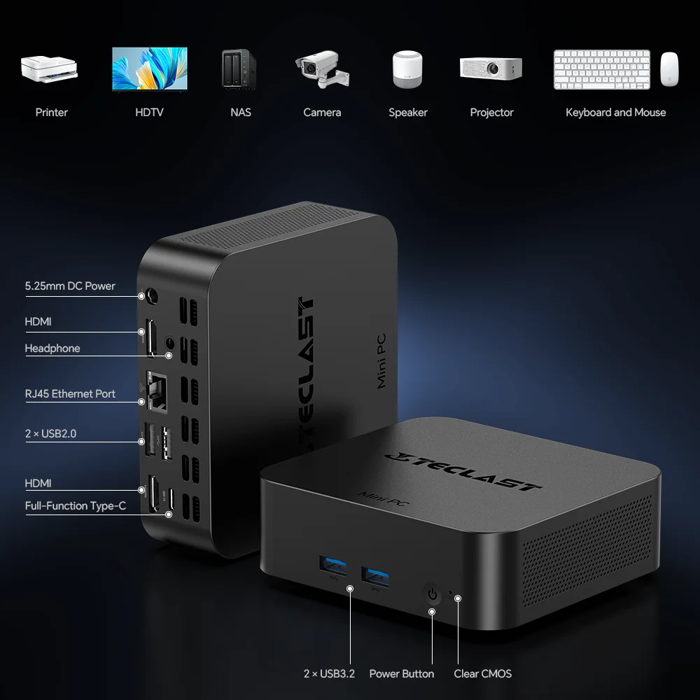 Teclast N20 Pro Mini PC Intel N95 12th Gen Processors DDR4 16GB RAM 256GB/512GB/1TB SSD WiFi BT 4K HD Desktop Computer Portable
