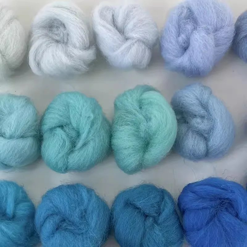 DIY Wool Roving Needle Felting Blue Colors Wool Felting Fibre Handmade Material For Beginners Needle Product Making wool felting kit,needle felting wool