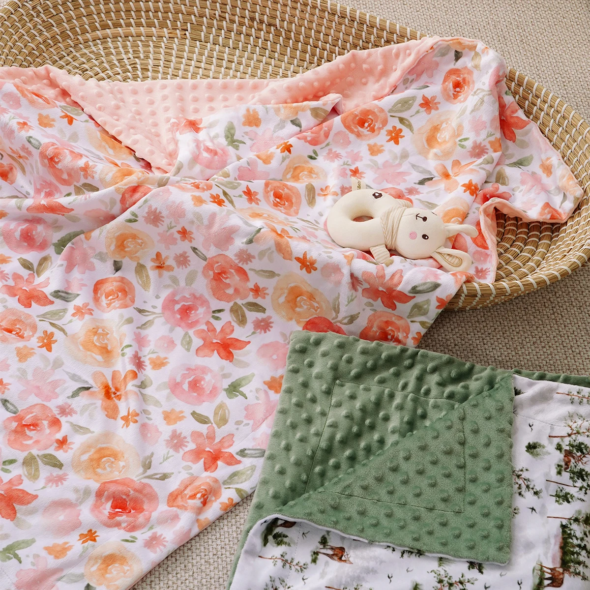 Elinfant 2 Layers Minky Beanie Baby Blanket Comfortable Cozy Warm Baby Quilt For Sleeping Newborn Infant Swaddle Wrap