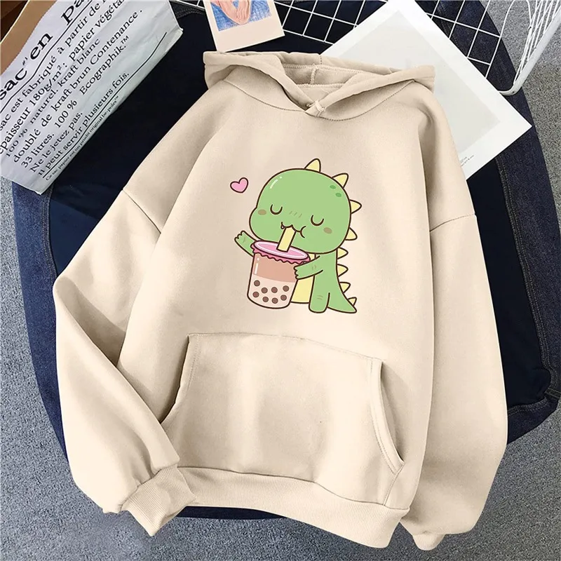 

Dinosaur Cute Anime Printed Hooded Sweatshirts for Women Korean Fashion Sportwear Y2k Harajuku Oversized Hoodie Retro Moletom