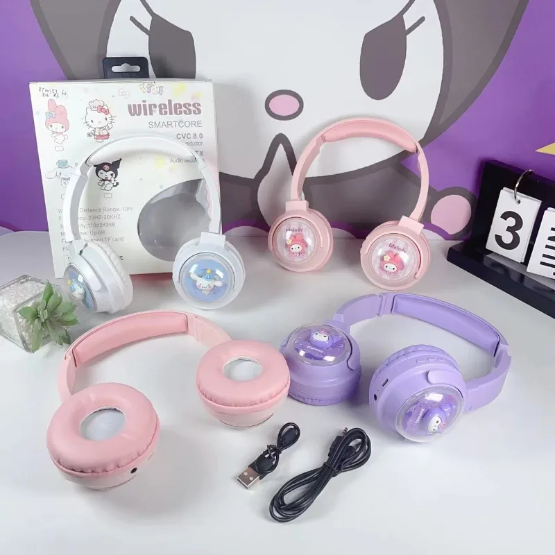 

Sanrio Kurumi Hello Kitty Bluetooth Headphone Wireless Headsets Cartoon Stereo Headset Earphone with Mic Fashion Hottie Y2k Gift