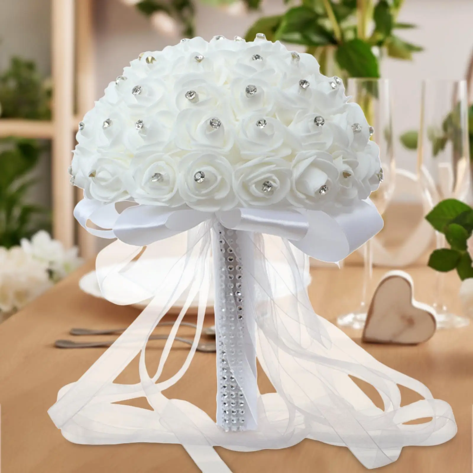 Wedding Bouquets for Bride Bridesmaid White Artificial Roses Flowers Wedding Decoration for Valentine Confession Party