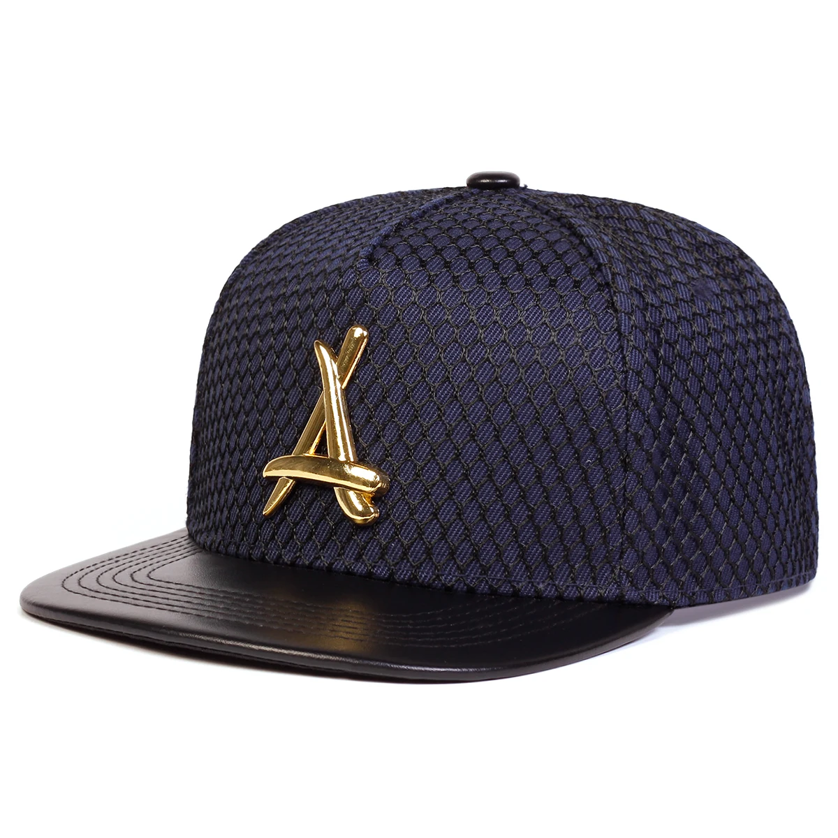 Unisex-Mütze mit dreieckigem Metalletikett, Netzstoff, Hip-Hop-Mütze, für den Außenbereich, verstellbar, lässige Baseballkappen, Sonnenschutzmütze – Detail 3