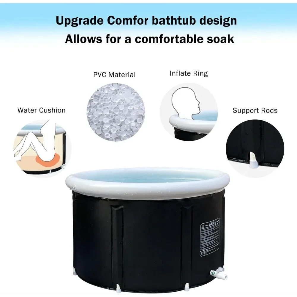 Ice Bath Tub for Athletes, Cold Plunge Tub, Portable Bathtub for Adults Outdoor Inflatable Ice Barrel Home Shower Hot/Cold Bath 6