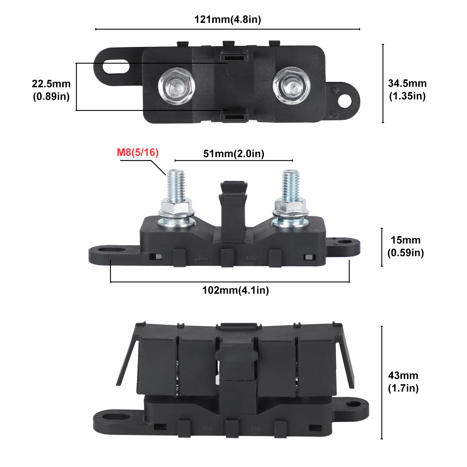 FLEX-MEGA Fuse Holder 500A 70V Bolt Down Auto Fuse Block/Holder For Car RV Boat M8 Stud Hole Flammability Rating UL94 Black