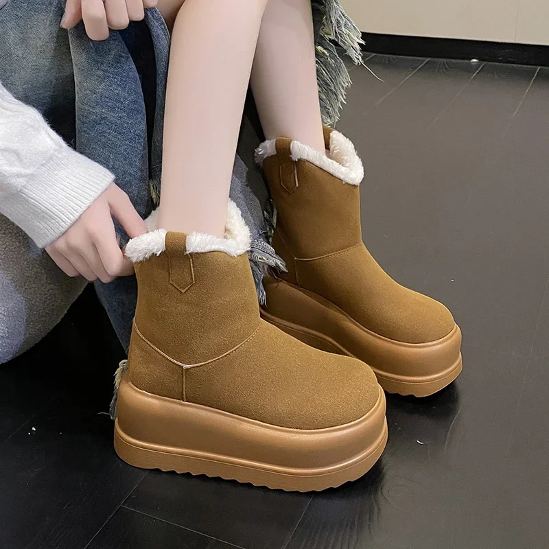 

Fashion Women's Boots 2023 New Winter Plush Warm Ladies Snow Boots Height-increasing Thick Sole Short Barrel Boot Botas De Mujer