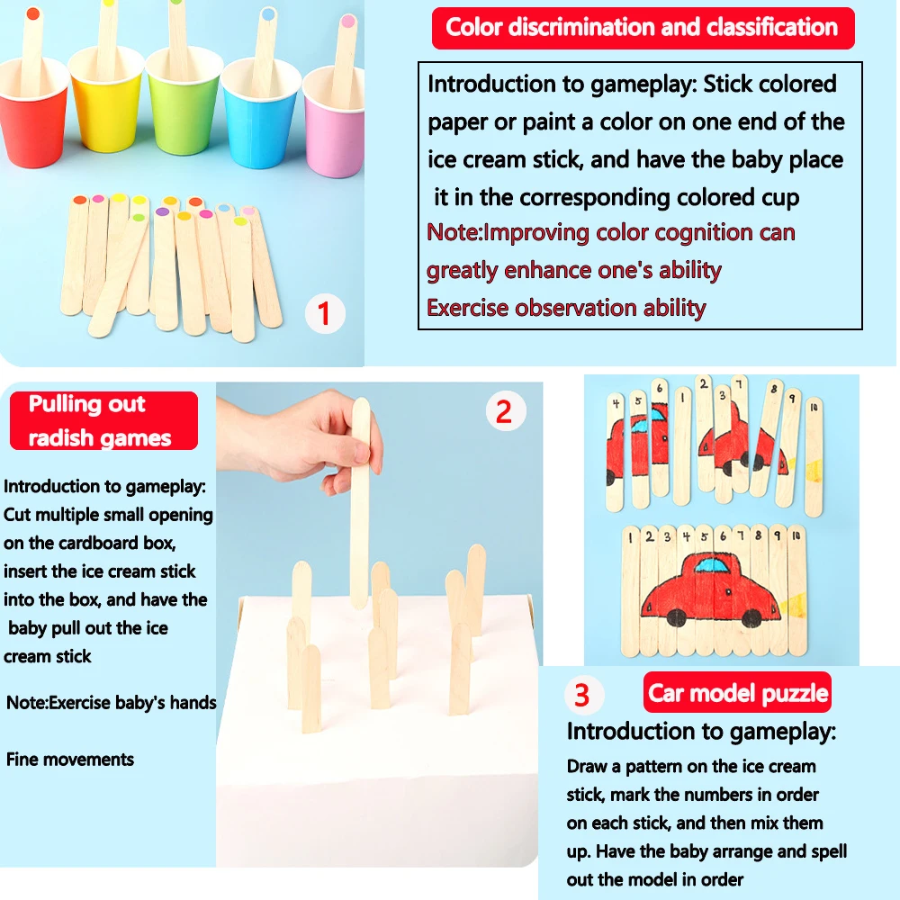 Description Picture 6 of item20/100/500Pcs Ice Cream Popsicle Sticks Natural Wooden Sticks Ice Cream Spoon Hand Crafts Art Ice Cream Lolly Kitchen Cake Tools