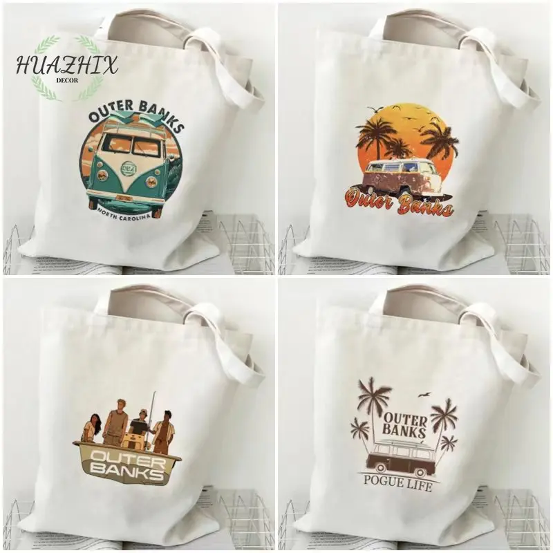 

Outer Banks TV Shoulder Bags for Women Summer Shopping Tote Casual Resuable Eco Foldable White Black Large Capacity Cartoon