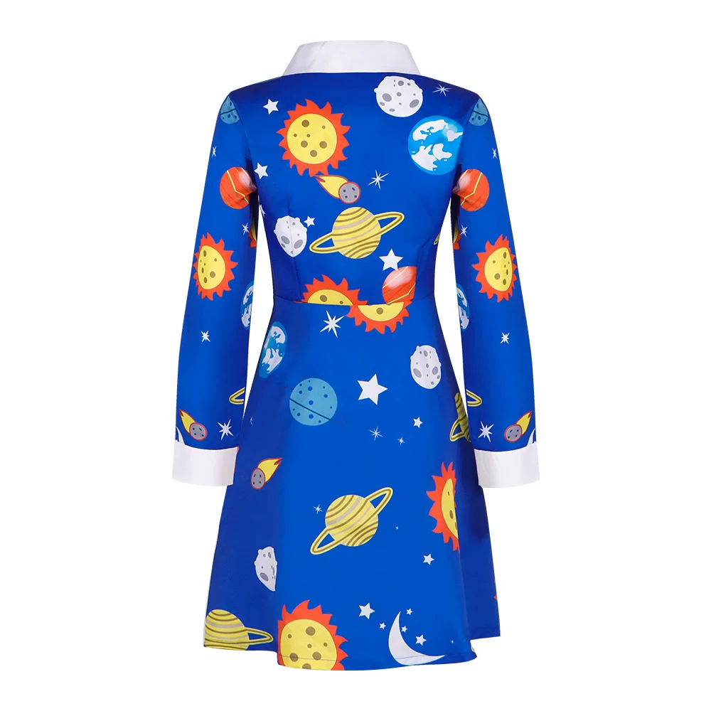 The Magic School Bus Miss Frizzle Costume Women Halloween Costumes Teacher  Cosplay Outfit Vintage Blue Long Sleeve Dress - AliExpress, image size:1000x1000