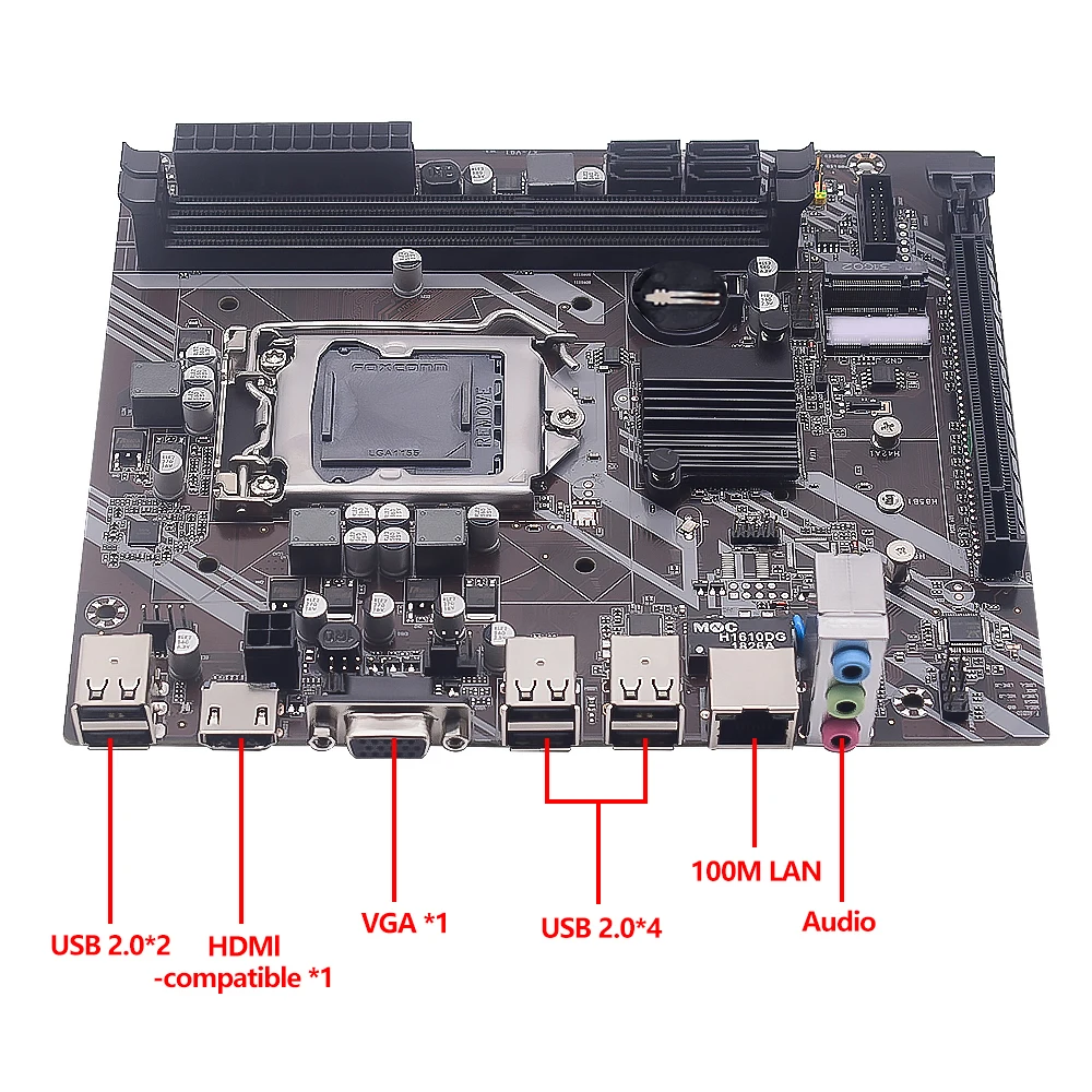 MUCAI-H61 Kit Motherboard, LGA 1155, Compatível com CPU Intel Core, 2ª e 3ª Gerações, Suporta M.2 NVME SDD