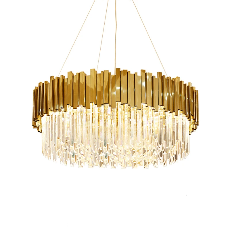 LED Gold Chrome 2 Layer Crystal Ceiling Chandeliers 2024 New Trend Lighting Lustre Suspension Luminaire Lampen For Living Room