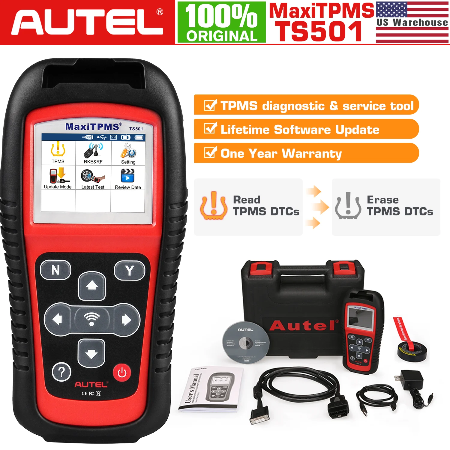 Autel TS501 전문 TPMS 프로그래밍 진단 도구, 모든 TPMS 센서, TPMS 시스템 스캔 도구, TS401 TS408 업그레이드