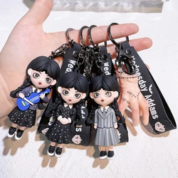Horror Halloween Wednesday Addams Silicone Keychain for Keys Addams Family Cartoon 3d Key Chain Role Model Pendant Doll Toys