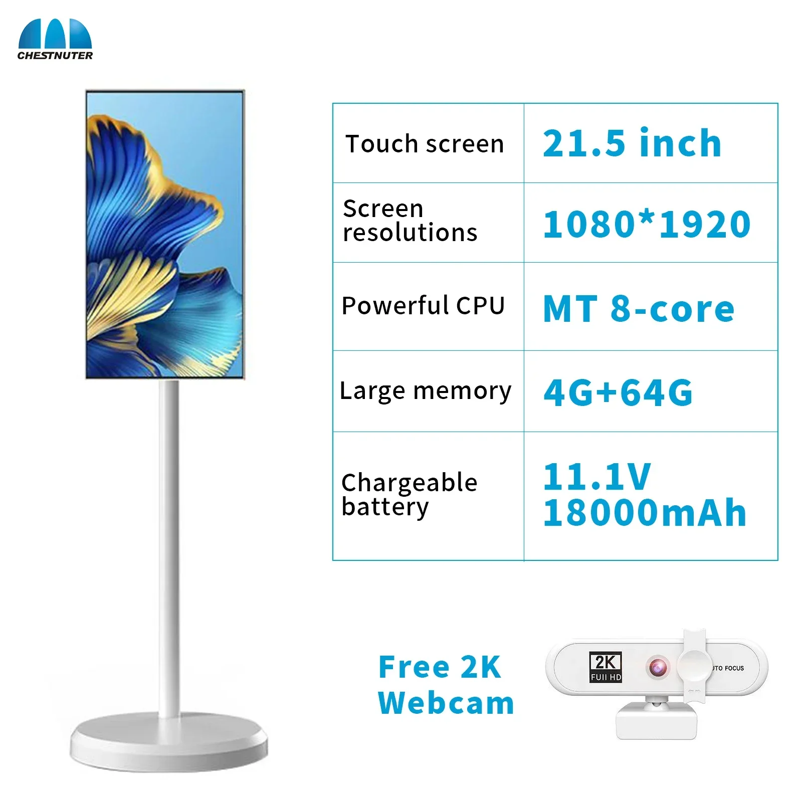 21,5 Zoll 4K Smart TV mit Ständer und Akku Android 13 Incell Touchscreen 4 GB + 64 GB/6 GB + 128 GB Outdoor-Live-TV