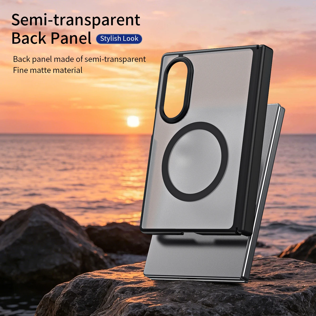 Magnetic Matte Foldable Phone Case with Transparent Hinge Protection