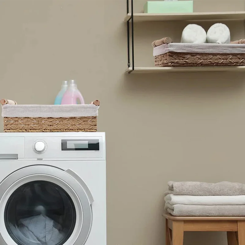 1pc Bathroom and Kitchen Storage Basket - Small Wicker Organizer for Countertops - Round Paper Rope 5
