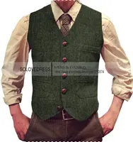 Men's Suit Vests Herringbone Tweed Tweed V Neck Formal Business Vest Waistcoat Groosman For Wedding For Jacket 1