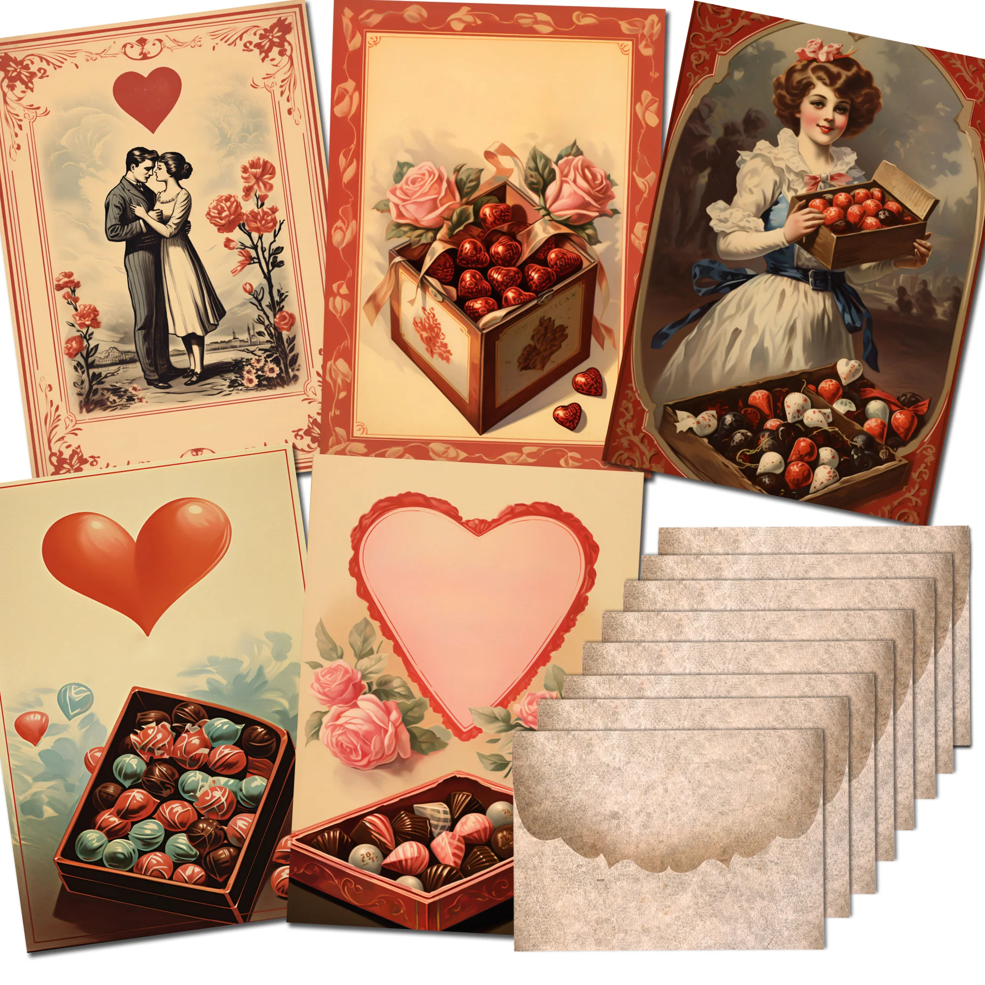 76pieces(with 8 envelopes) Valentine's Day PostCards Kits with Sticker for Scrapbooking Supplies Junk Journal Kits Art