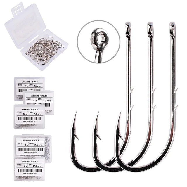 100Pcs Long Shank Fishing Hooks Stainless Steel Big game fishhooks