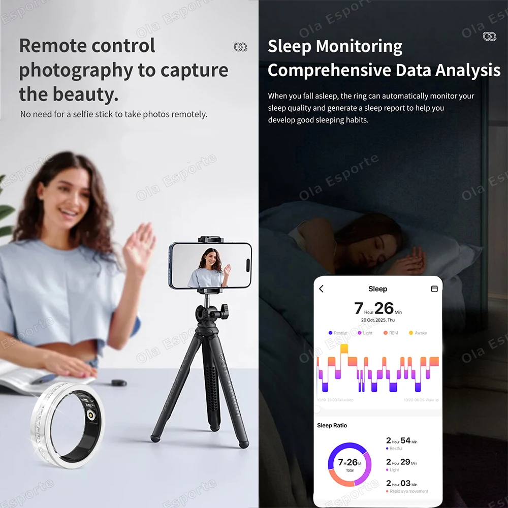 خاتم ذكي ألماس، مقاوم للماء IP68 مصممة لتتبع الصحة...