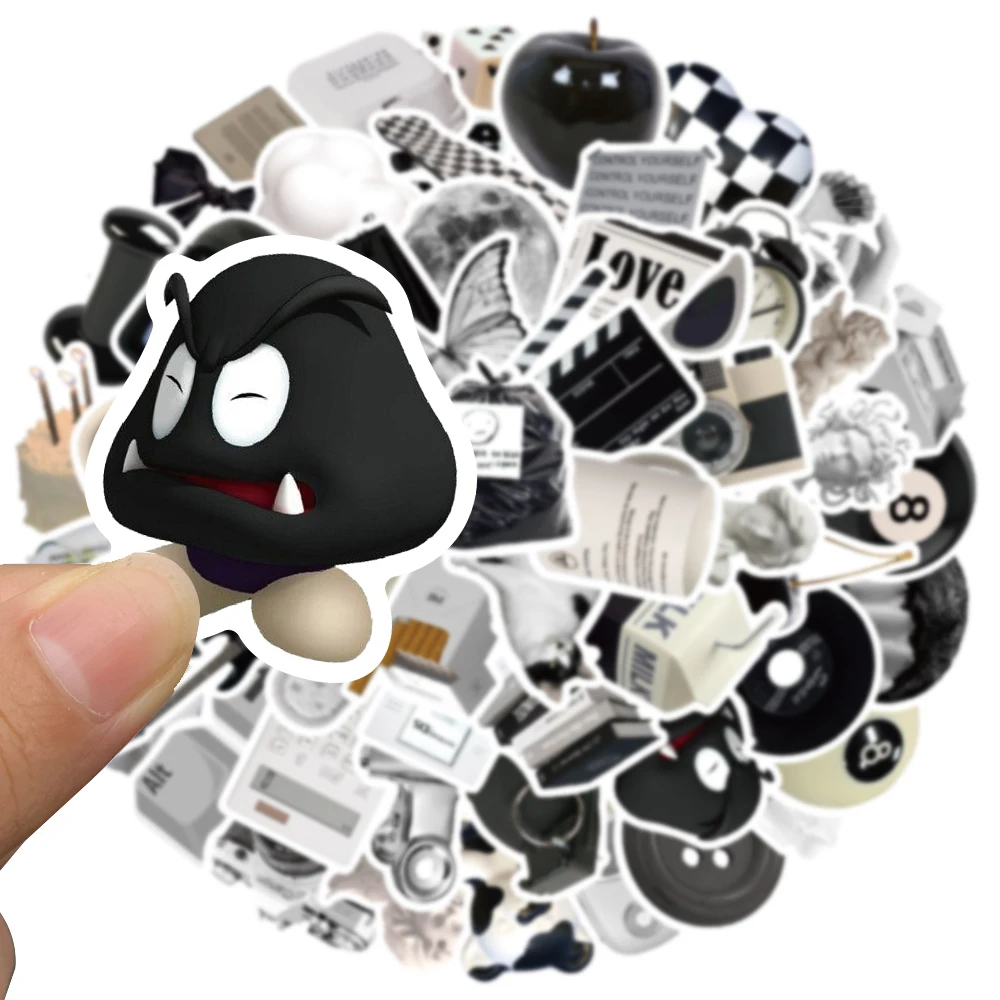 10/50PCS Ins Style Apathy Black White Simple Decals Cute Stickers Aesthetic Phone Notebook Suitcase Laptop Fridge Wall Sticker 6