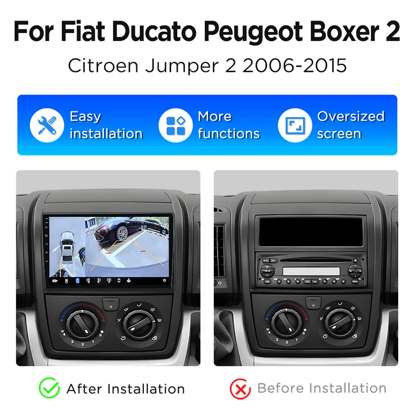 Junsun 360 ° Cámara panorámica Radio de coche para Fiat Ducato Peugeot Boxer 2 Citroen Jumper 2 2006 - 2015 CarPlay inalámbrico Android Auto 2