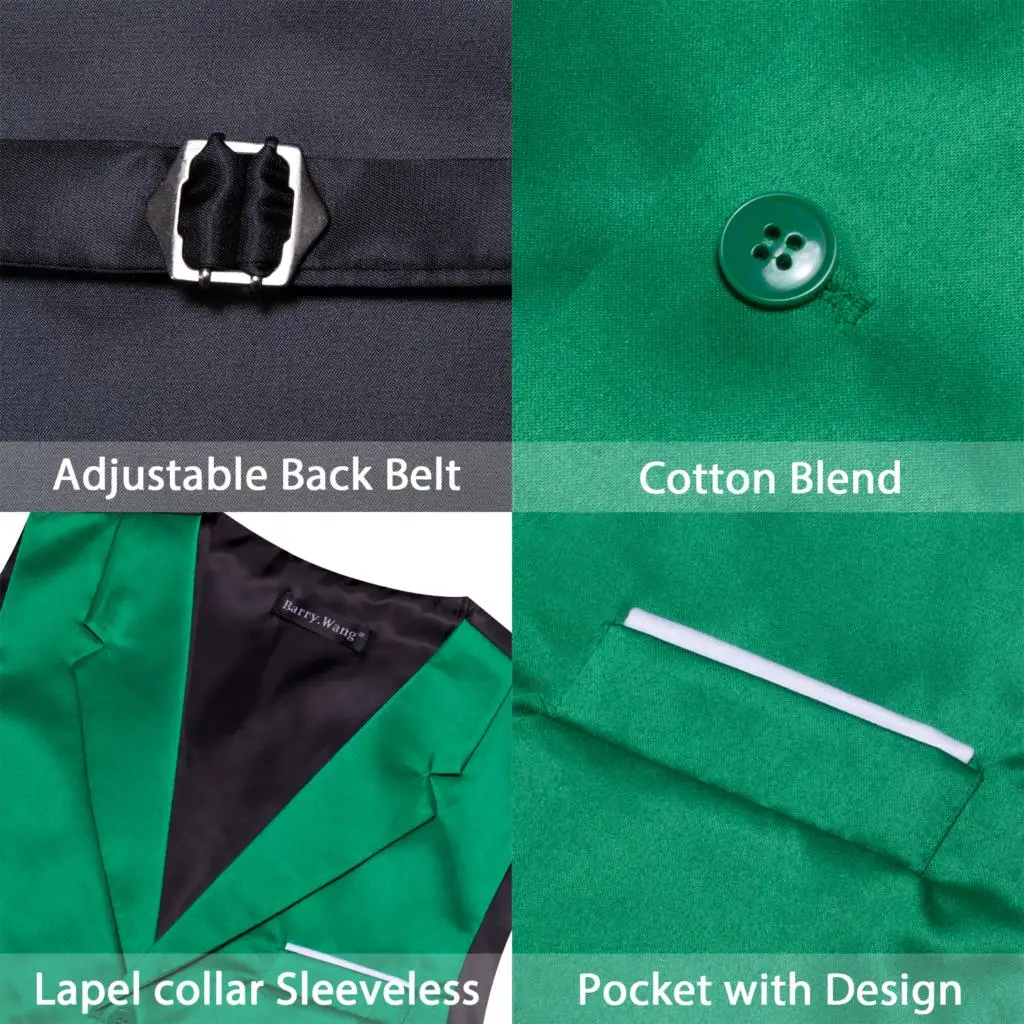 Barry Wang Silk Vest for Men Silk Solid Green Red Gold Blue Wedding Waistcoat Sleeveless Party Formal Tuxedo Jacket Gift Waiter