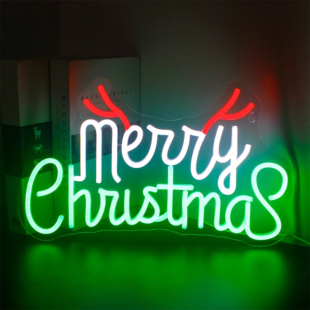 Green Red Merry Christmas Neon Sign Neon Wall Art LED Sign Light with Acrylic Board Night Light Bar Party Kids Christmas USB christmas neon usb neon lights led acrylic board neon signs for wall decor christmas party supplies bedroom bar pub club