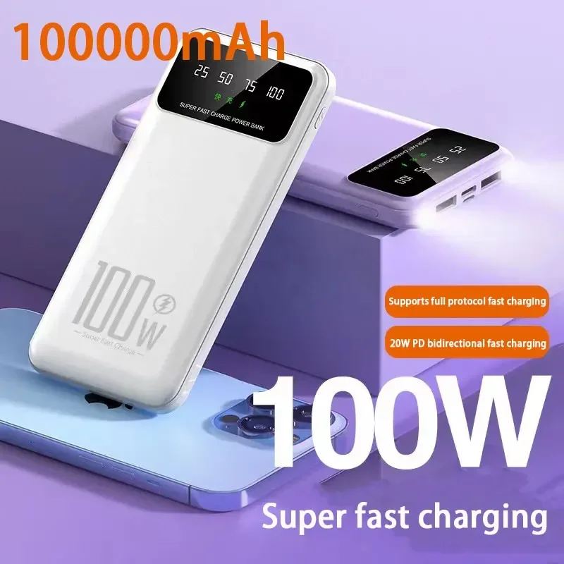 

100000mAh Power Bank 100W Super Fast Charging Portable External Battery Charger For Iphone 14 13 Samsung Huawei Xiaomi Poverbank