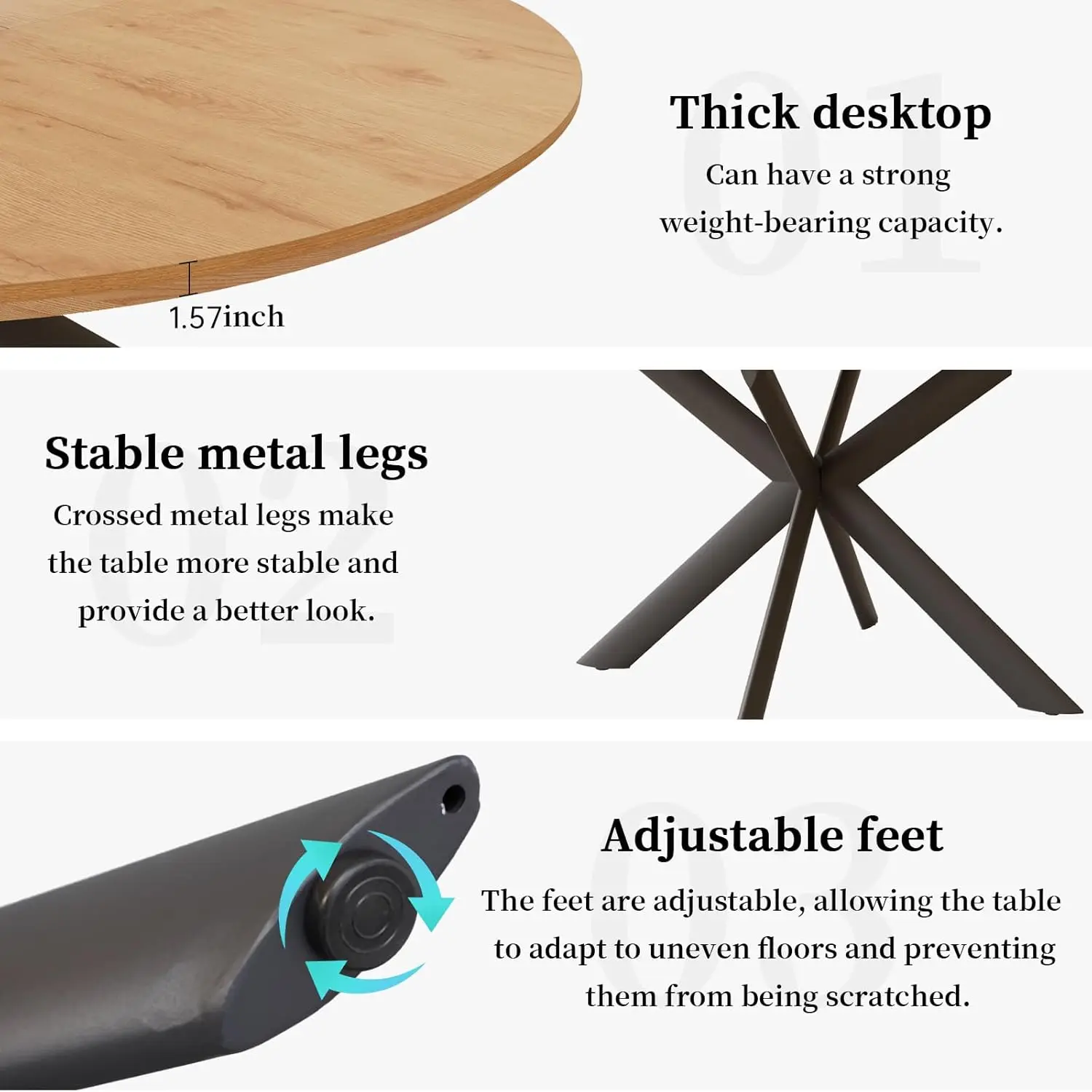 43.2"-59.1" Extendable Round Dining Table, Mid Century Modern Wooden Round Table, Leisure Oak Coffee Table,Saving Space