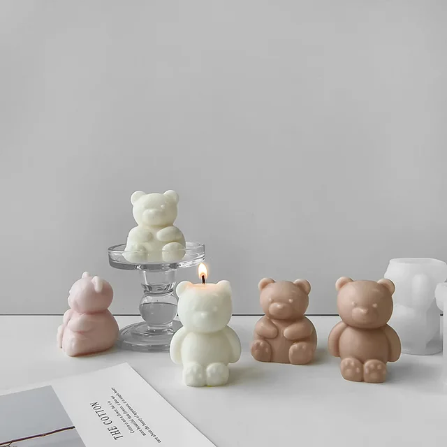 Mini Bear Silicone mold 3D Bear Candle Soap plaster Resin Crafts Cement mould DIY animal chocolate cake baking mold Home gift
