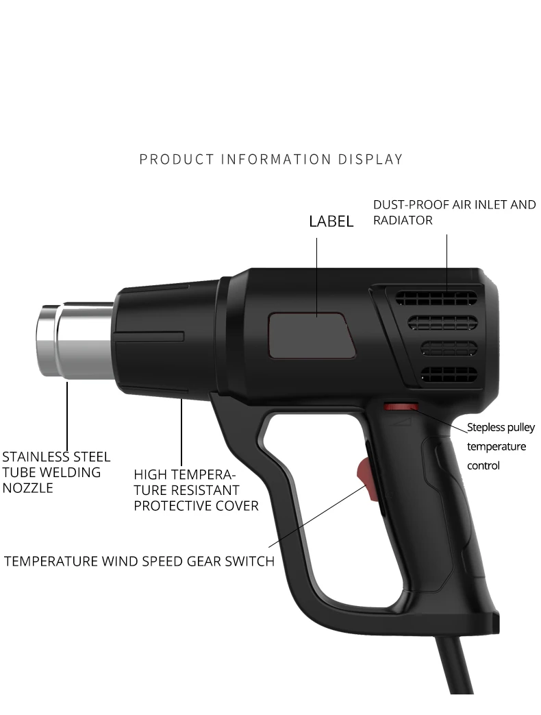 220V Heat Gun Adjustable Temperature 60-600 ℃ 4 Nozzles for DIY Stripping Paint Shrinking hot air gun heat gun