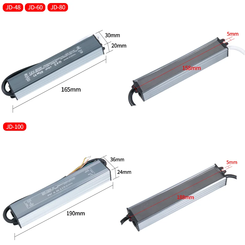 IP67 방수 LED 드라이버 스위칭 전원 공급 장치 12W 18W 24W 48W 60W 100W 200W 300W 400W 12V 24V 조명 변압기 어댑터
