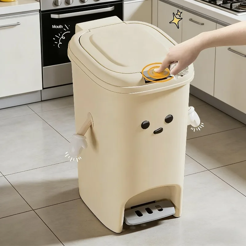 10L/20L 귀엽고 독창적인 이중 페달 휴지통 (주방 및 거실용) - 대용량, 크림색 종이 바구니