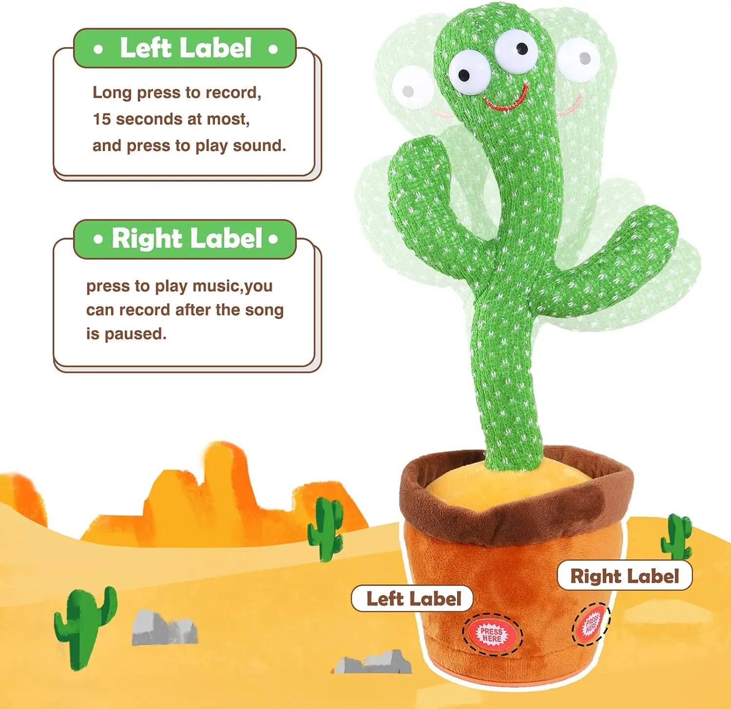 Cactus toys for children who can dance and spea Sunshine cactus electronic luminous plush toys with 120 English songs Smart toy
