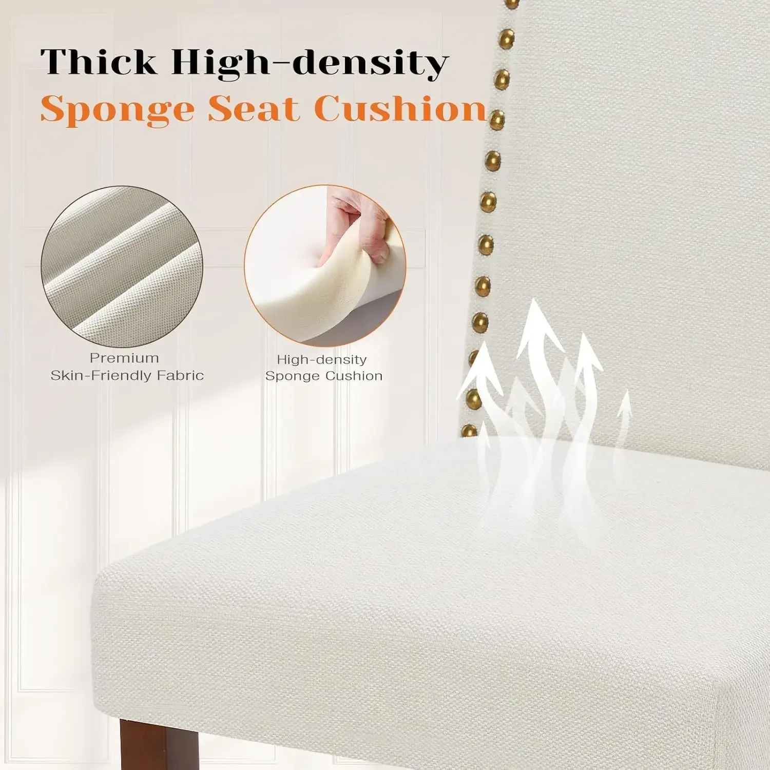 Dining Chairs Set of 2, Upholstered Fabric Kitchen Room Chairs Mid Century Modern High-End Dining Room Side Chairs, Beige