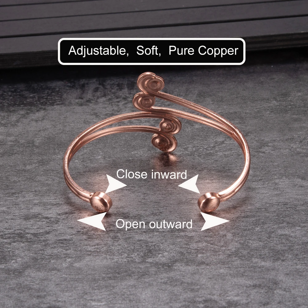 Pure Copper Bracelets Magnetic Therapy Irregular Zirconia Cuff Adjustable High Magnets Bangles Women