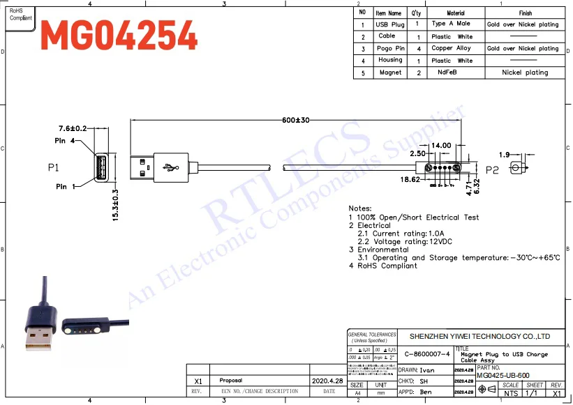 1 3 5 20 Stück magnetisches Gegen ladekabel Smart 1 2a Abstand 2,54mm 2 3 4-polige Pogo-Pin-Buchse Gleichstrom-Strom versorgungs lösung – Detail 6