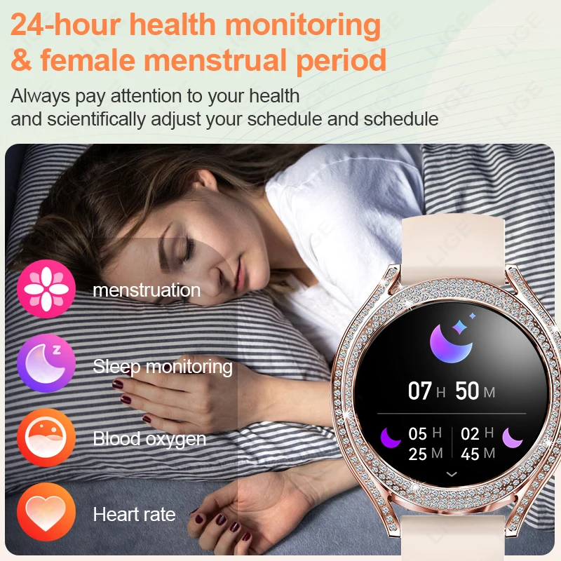 LIGE Fashion Luxury Women Smart Watch Heart Rate Blood Oxygen Sleep Monitoring Diamond Bracelet Bluetooth Call Smartwatch Ladies