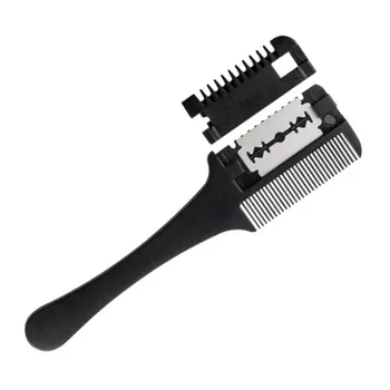 Pettine per taglio capelli Manico nero Spazzole per capelli con lame di rasoio Forbici da barbiere Parrucchiere Diradamento Parrucchiere Strumenti per lo styling fai da te