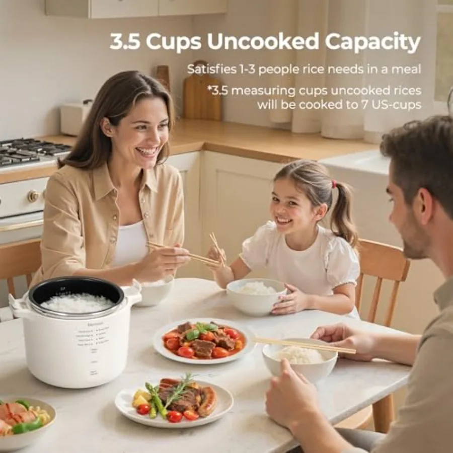 3.5-Cup Rice Cooker for 1-3 People Multifunctional for Rice Oatmeal Quinoa - Slow Cook Steam Cook Rice and Steam Dish Together 2