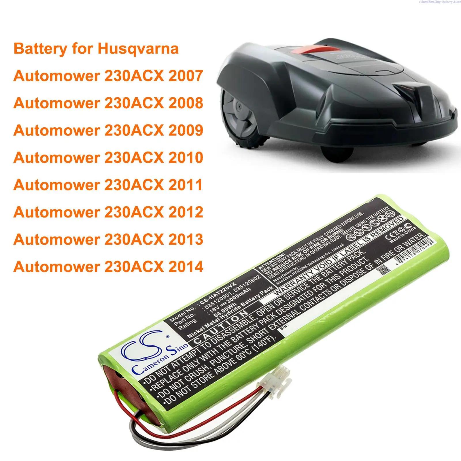 

Cameron Sino 3000mAh Battery for Husqvarna Automower 230ACX, Automower 230ACX 2007/2008/2009/2010/2011/2012/2013/2014