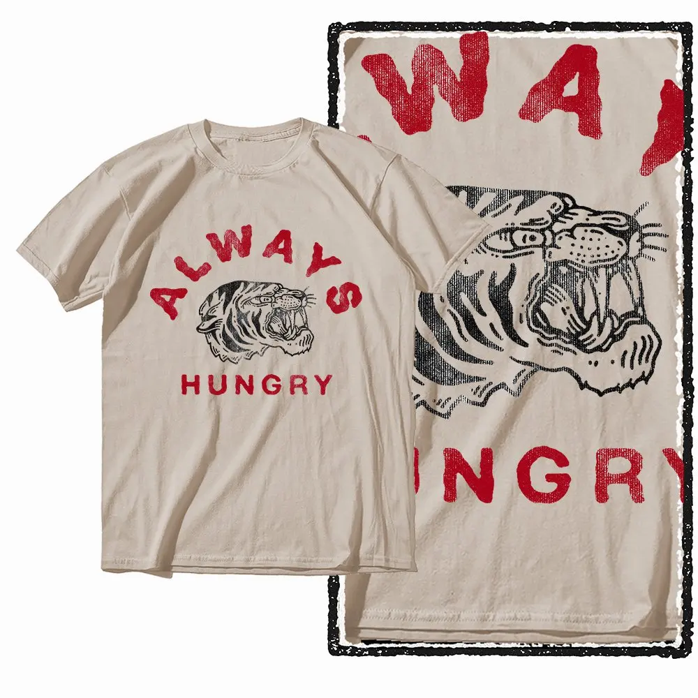 G41 Beige Vintage 100% Cotton Tiger Printed Men's T-shirt | Streetwear Big Size Cool O-neck men's Tee Tshirt