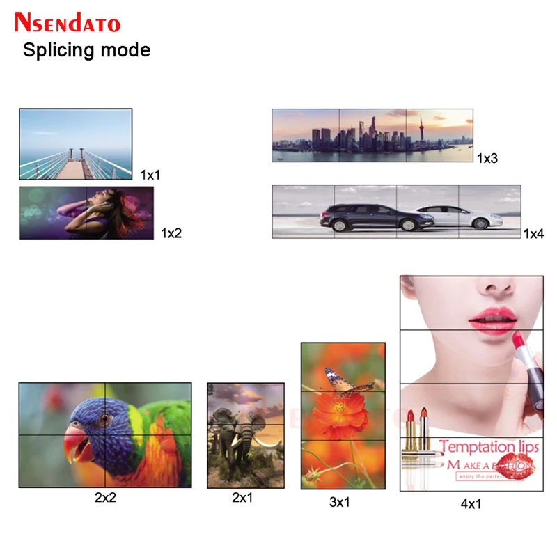 4k 2x2 Video Wall Controller Processor 1x2 1x3 1x4 2x1 3x1 4x1 HDMI DVI video wall controller TV Video Stitching Wall Processor
